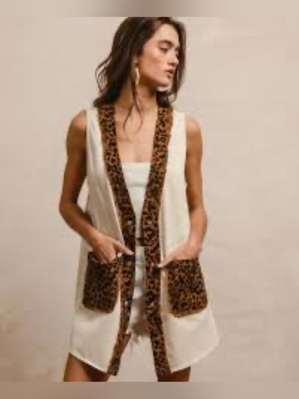 BIBI leopard print distressed denim vest